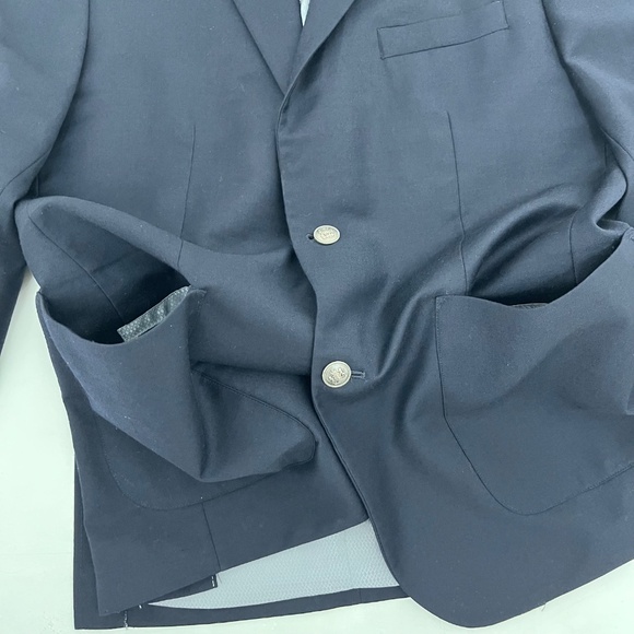 Tasso Elba Mens 42R Single Breasted Blazer Navy Blue Wool Notch Lapel Two-Button - Picture 7 of 16